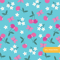 Aqua Cherry Floral Seamless Pattern