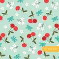 Mint Cherry Floral Seamless Pattern
