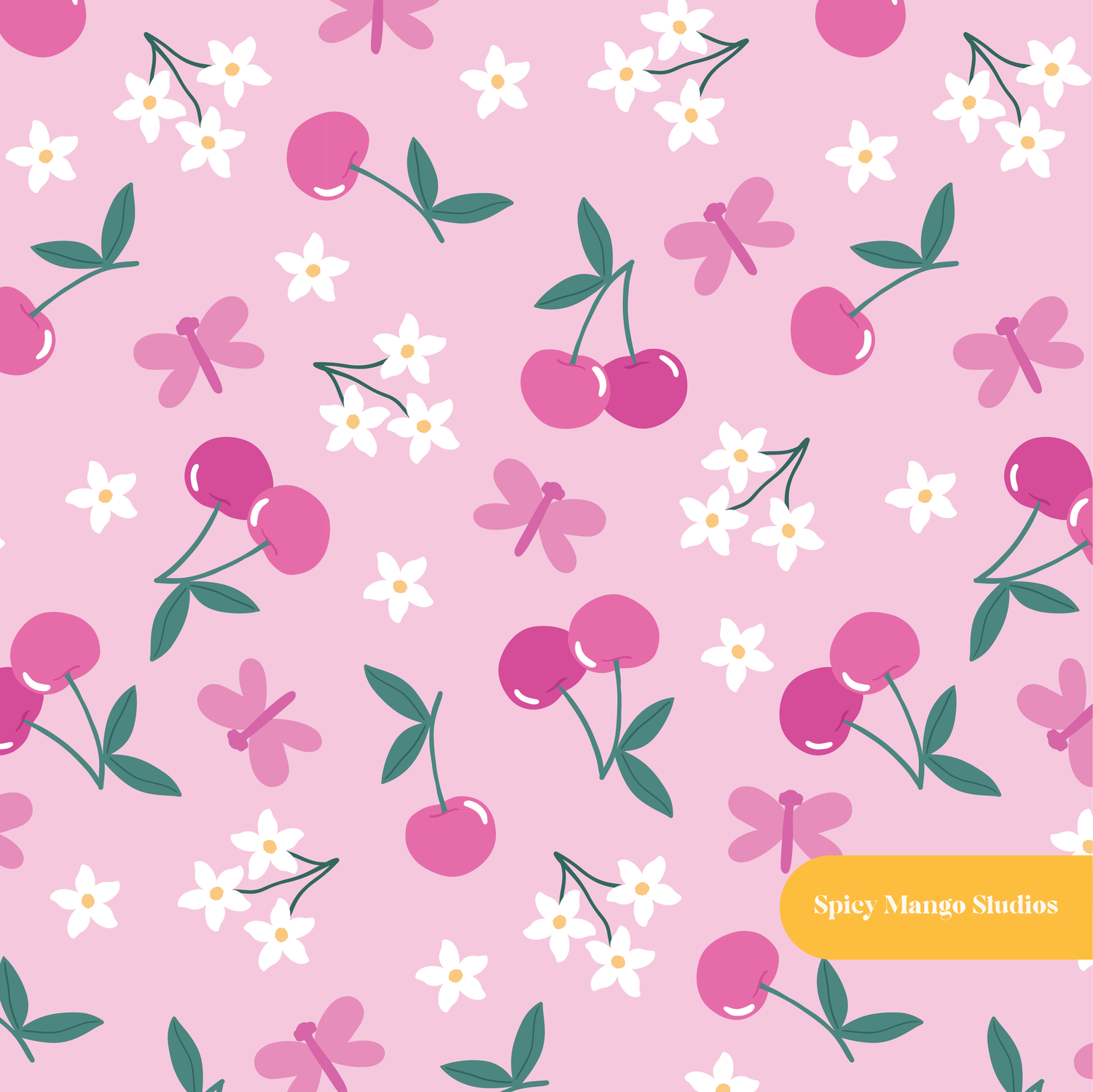 Pink Cherry Floral Seamless Pattern
