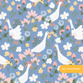 Blue Cute Goose Floral Seamless Pattern