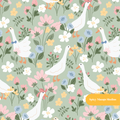 Sage Cute Goose Floral Seamless Pattern