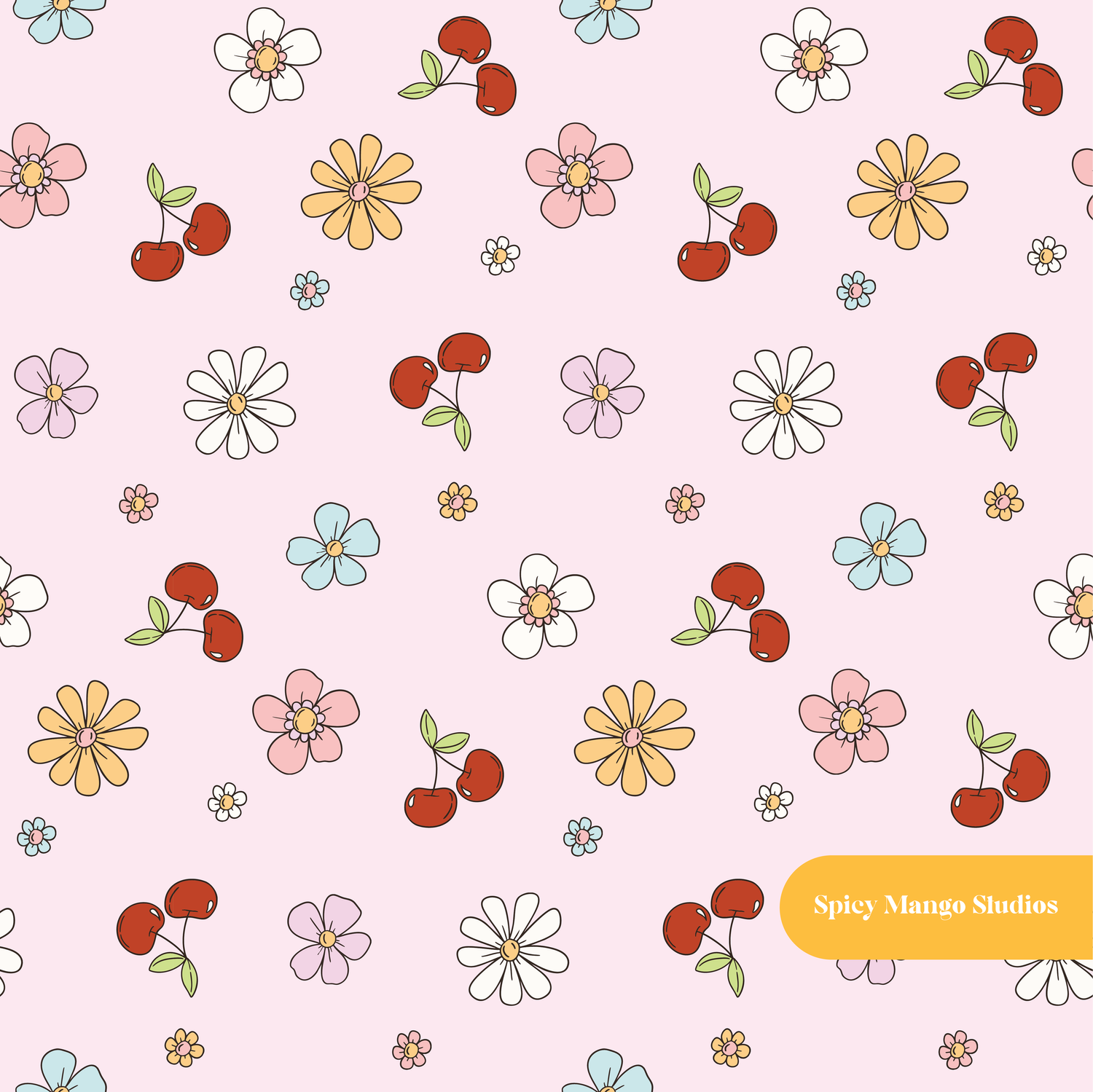 Light Pink Cherry Floral Seamless Pattern