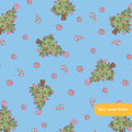 Blue and Pink Christmas Tree Floral Seamless Pattern