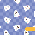 Blue Checker Confetti Ghosts Seamless Pattern