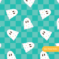 Aqua Checker Confetti Ghosts Seamless Pattern