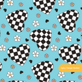Aqua Checkered Hearts Seamless Pattern