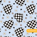 Light Blue Checkered Hearts Seamless Pattern