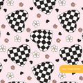 Light Pink Checkered Hearts Seamless Pattern