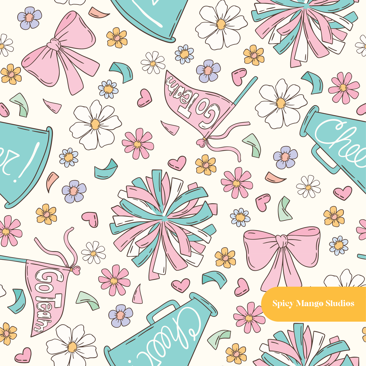 Pink and Teal Cheerleader Seamless Pattern – Digital Download