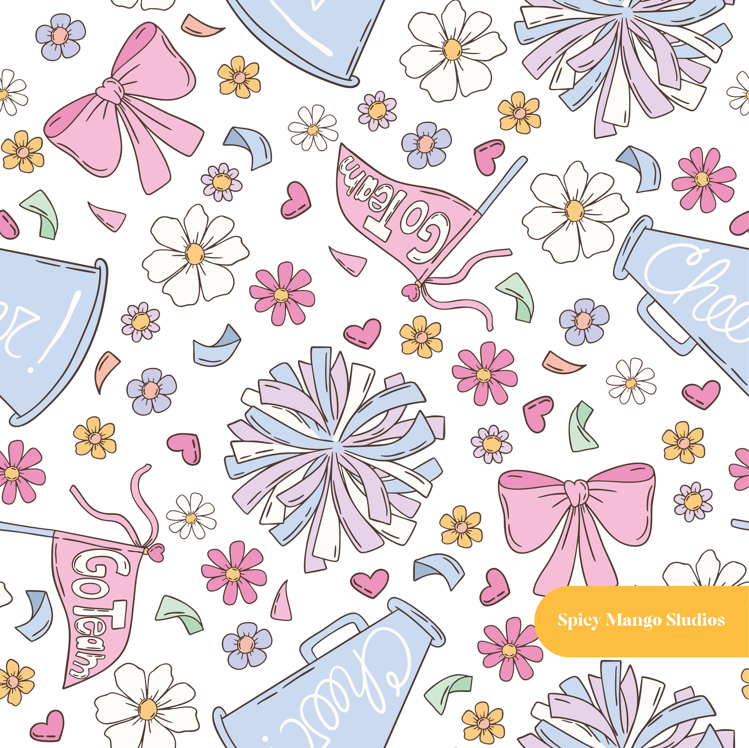 Purple and Pink Cheerleader Seamless Pattern – Digital Download