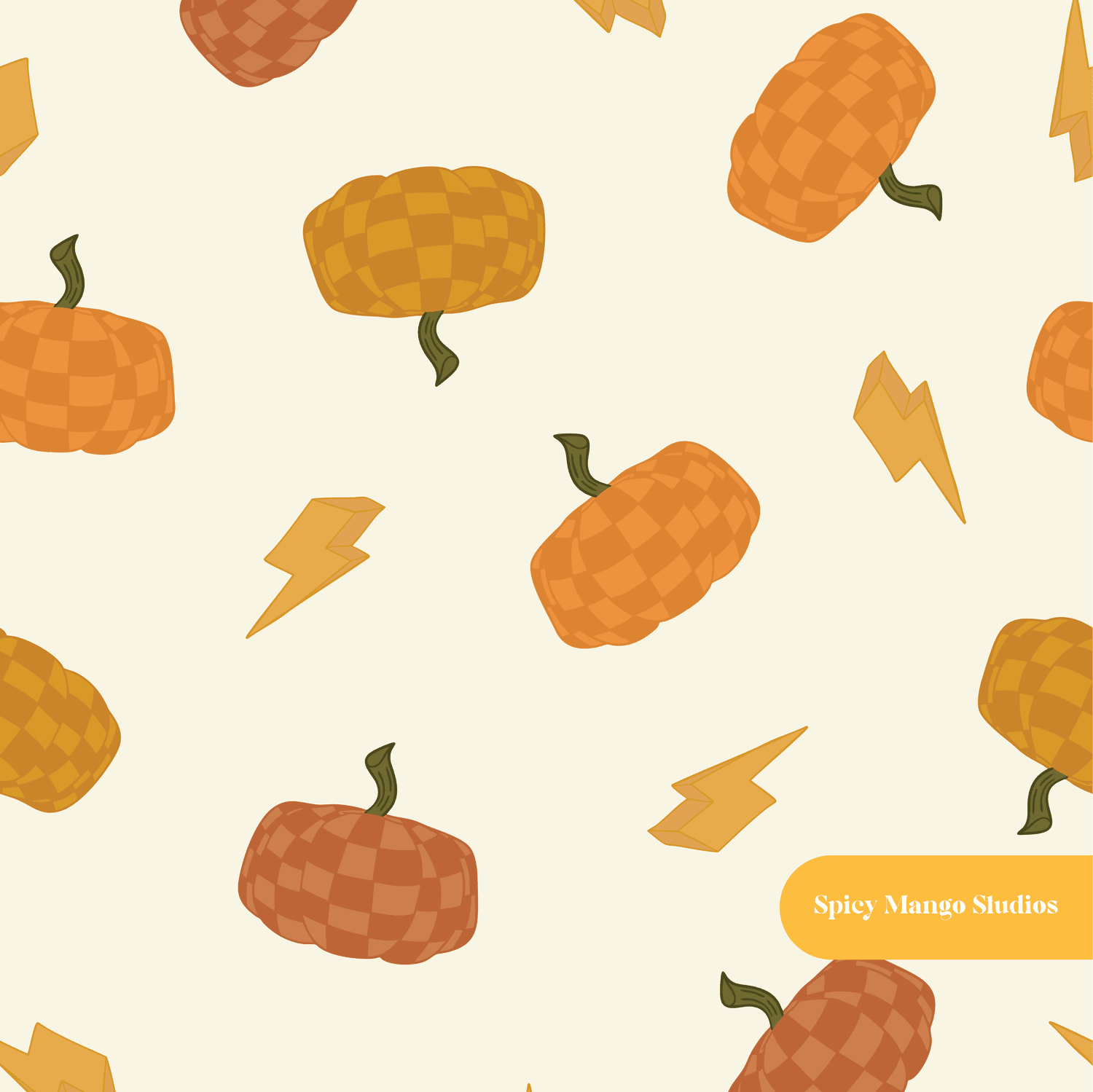 Neutral Checkered Pumpkin Seamless Pattern