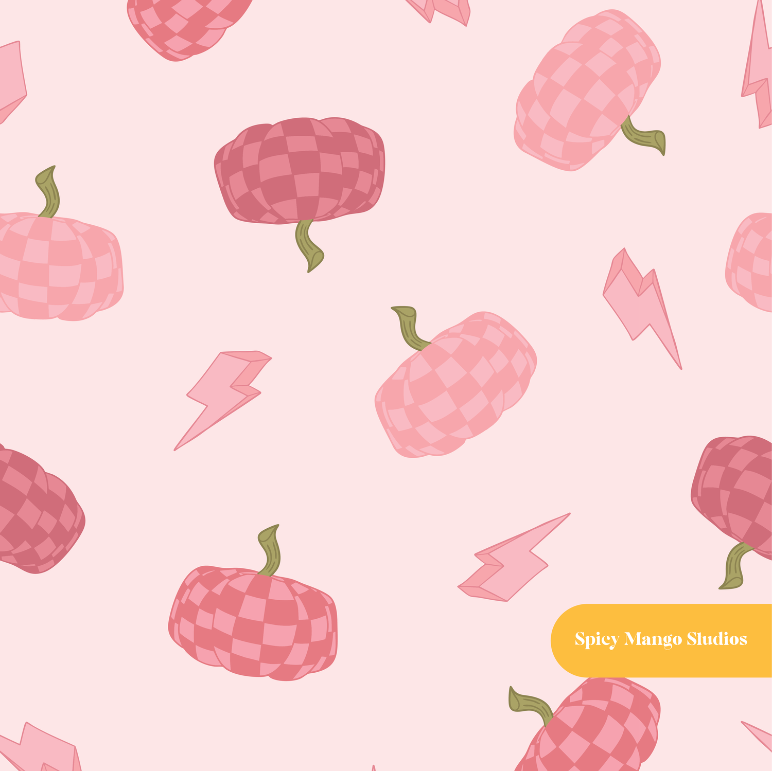 Pink Checkered Pumpkin Seamless Pattern