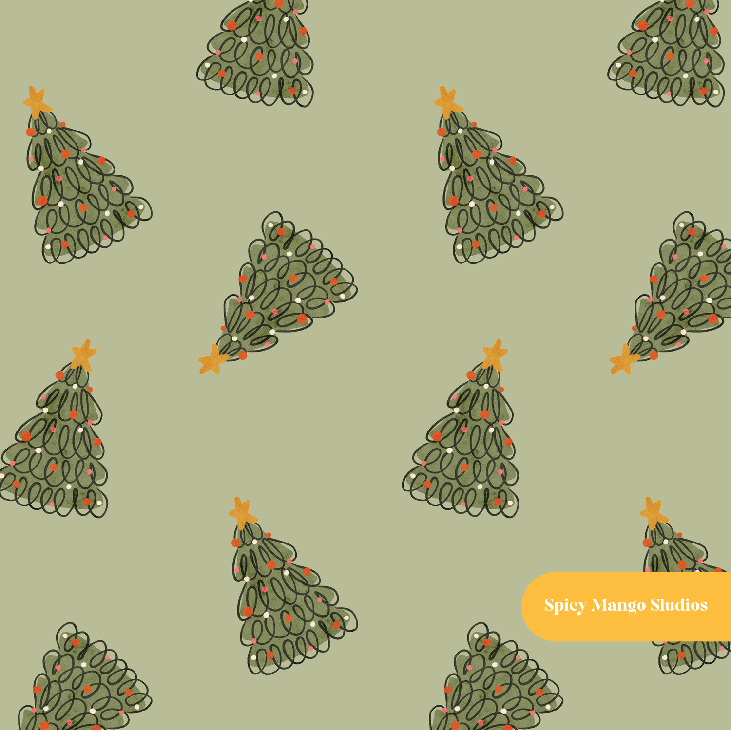Green Christmas Tree Seamless Pattern