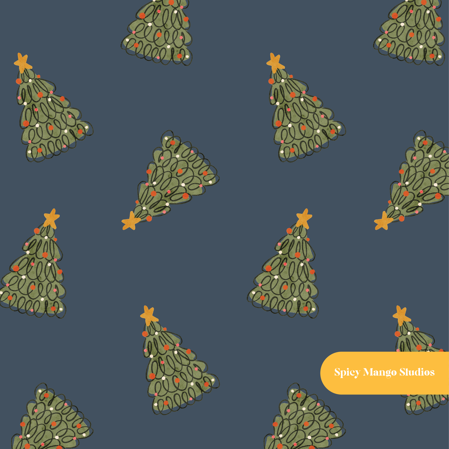 Navy Christmas Tree Seamless Pattern