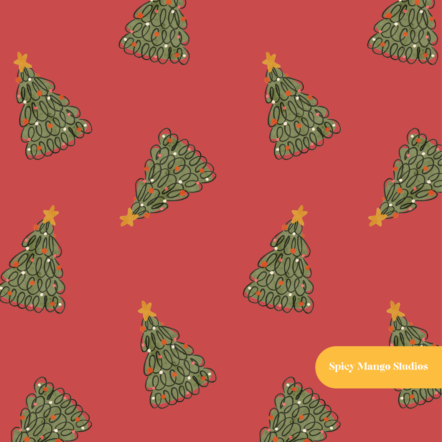 Red Christmas Tree Seamless Pattern