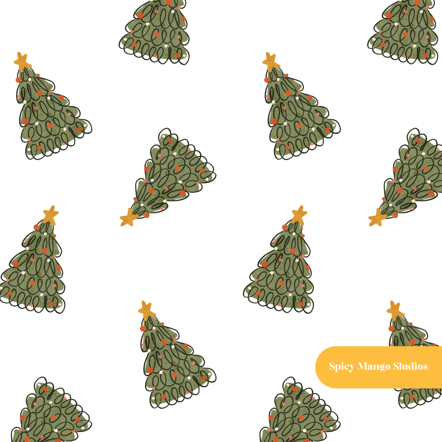 White Christmas Tree Seamless Pattern