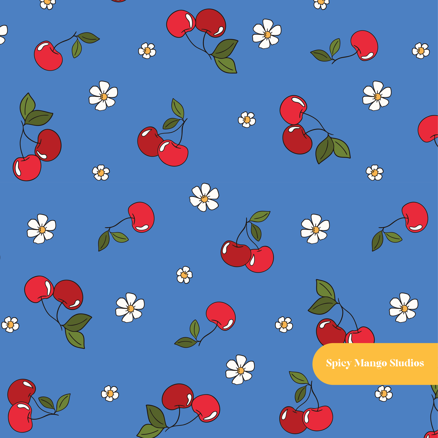 Blue Cherry Cherry Seamless Pattern