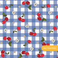 Blue Gingham Cherry Cherry Seamless Pattern