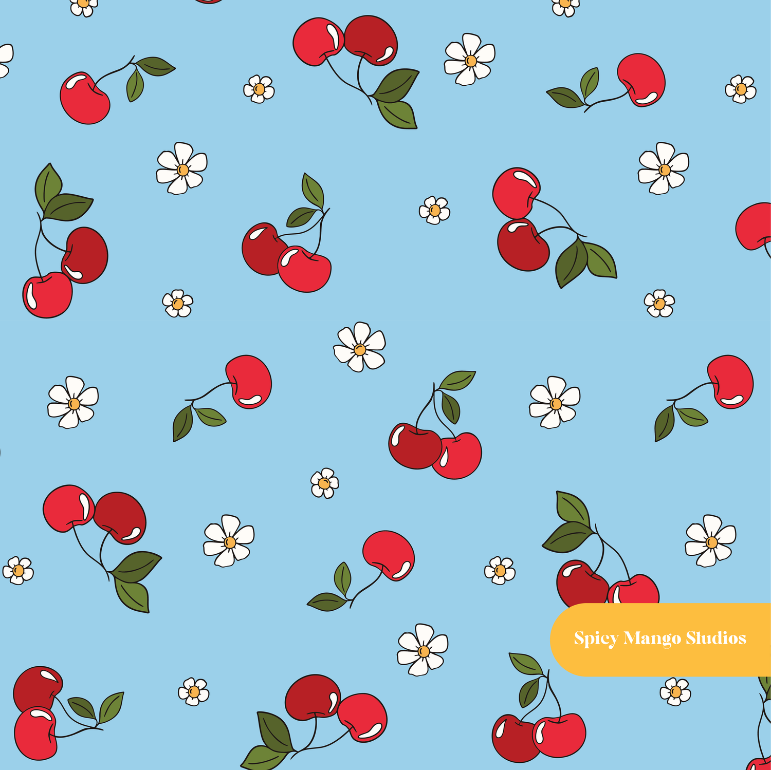 Light Blue Cherry Cherry Seamless Pattern