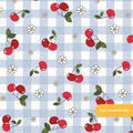 Light Blue Gingham Cherry Cherry Seamless Pattern