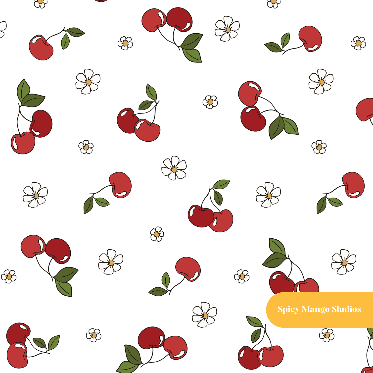 White Cherry Cherry Seamless Pattern