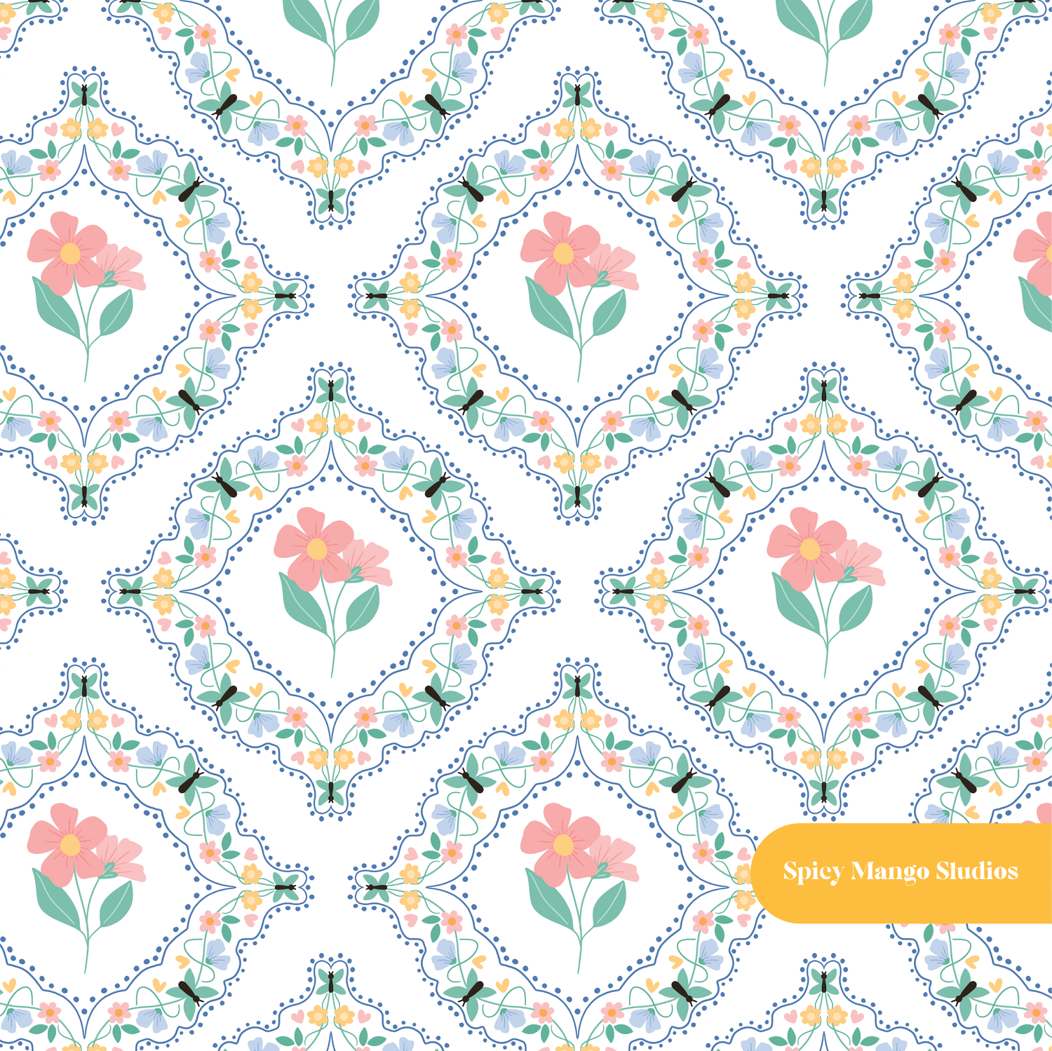 White Callie Floral Seamless Pattern