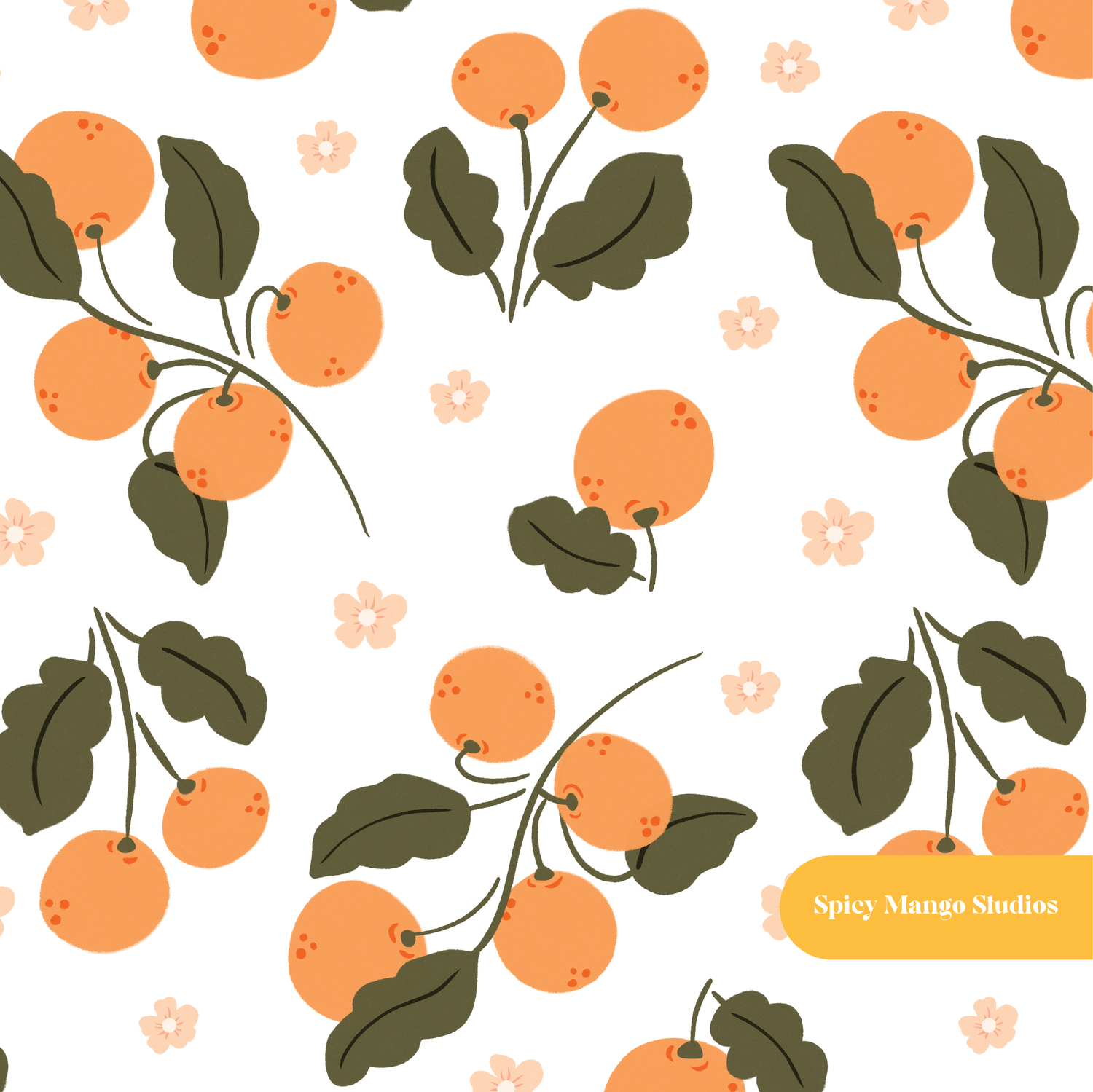 White Clementine Seamless Pattern – Kitchen & Summer Party Digital Download