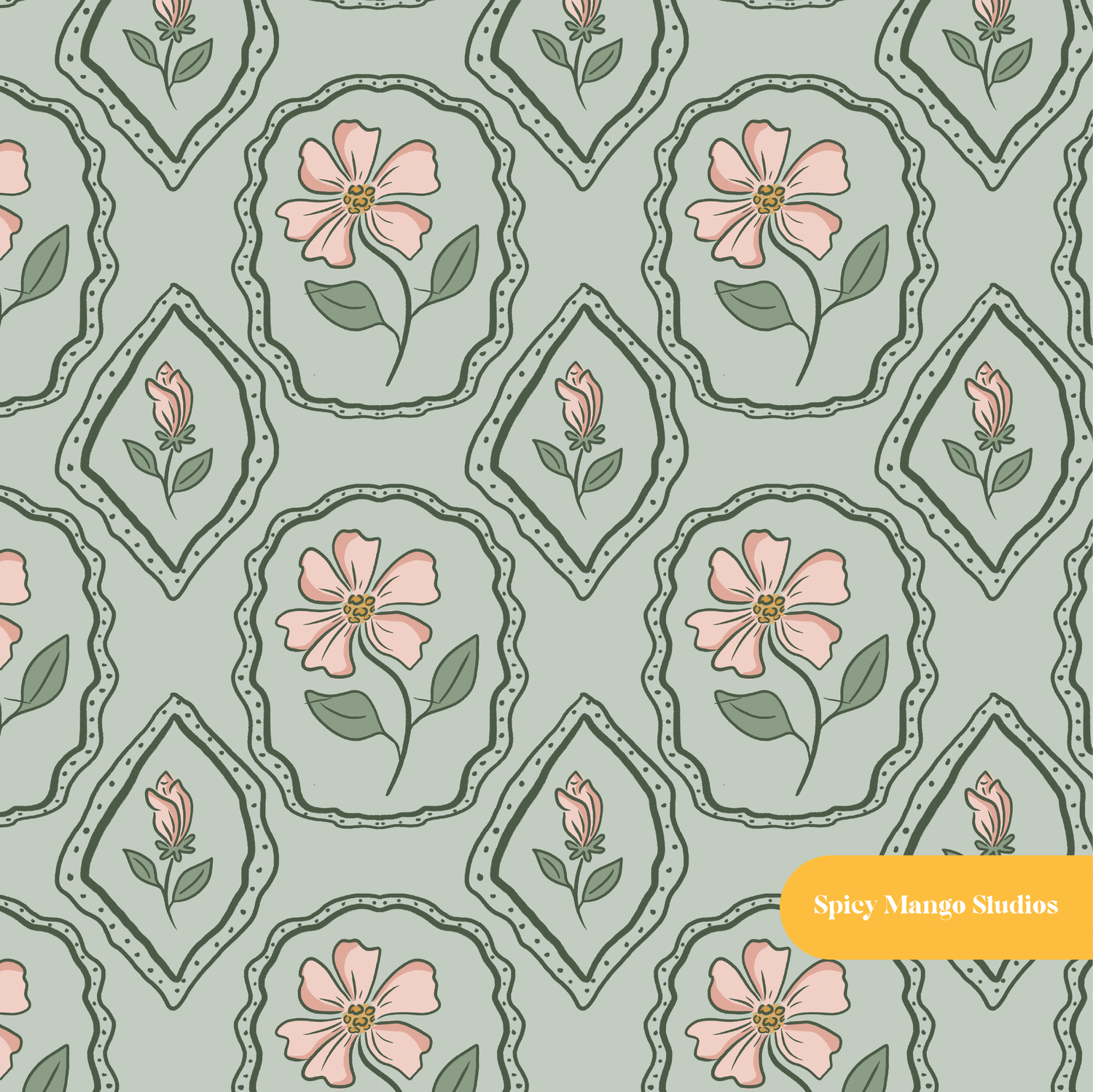 Sage Colette Floral Seamless Pattern