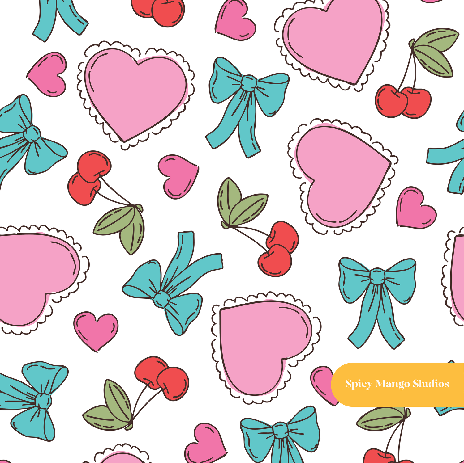 Pink and Teal Coquette Valentine Seamless Pattern