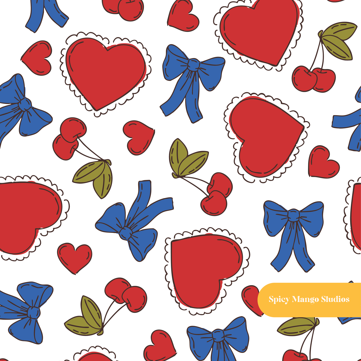 Red and Blue Coquette Valentine Seamless Pattern