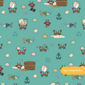 Teal Crabby Adventures Seamless Pattern