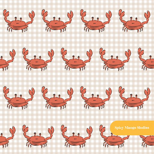 Beige Mini Gingham Crabby Seamless Pattern