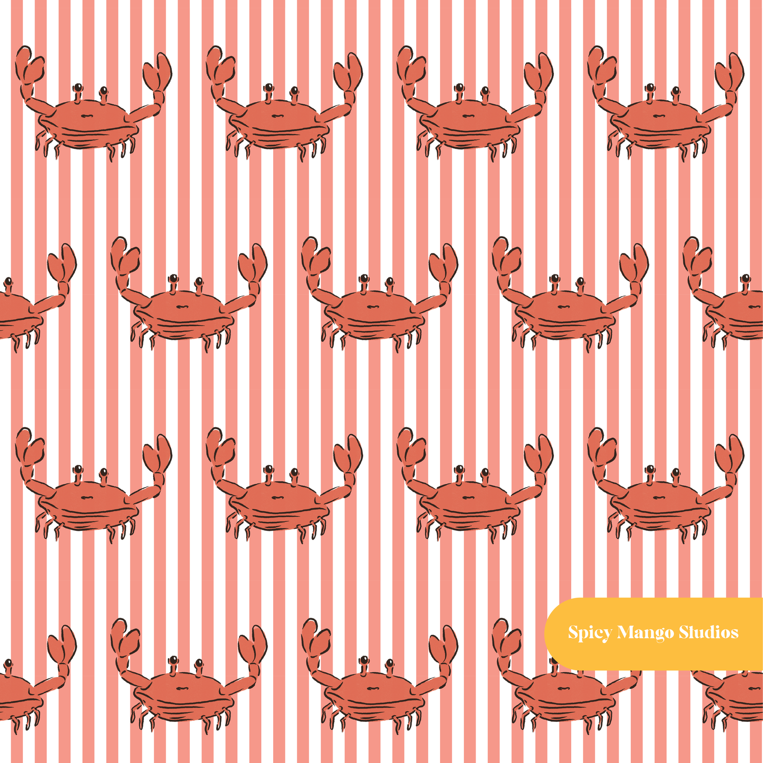 Red Pinstripe Crabby Seamless Pattern