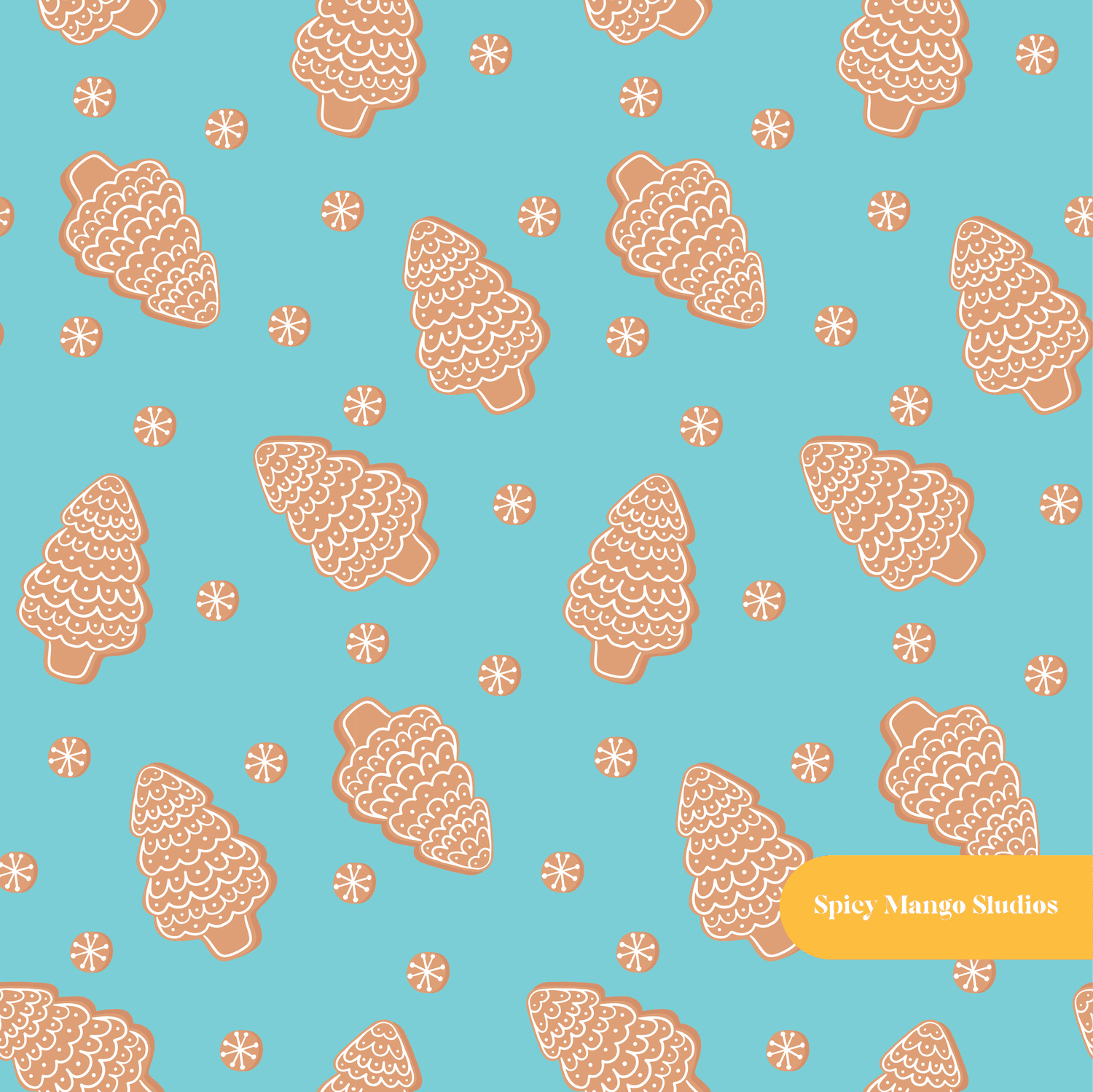 Aqua Christmas Cookies Seamless Pattern