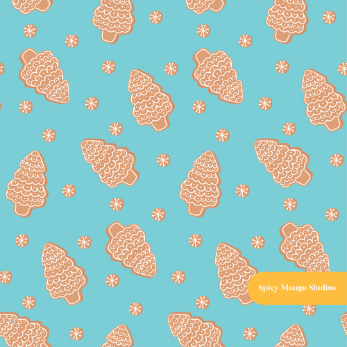 Aqua Christmas Cookies Seamless Pattern