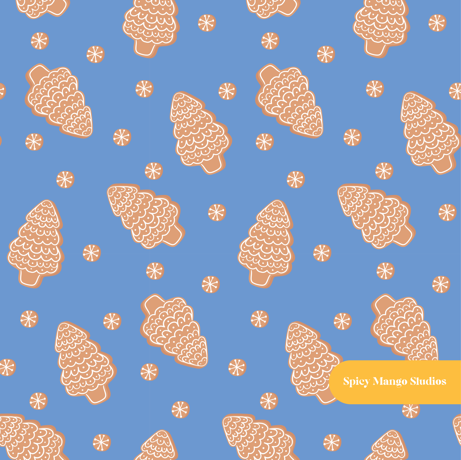 Blue Christmas Cookies Seamless Pattern