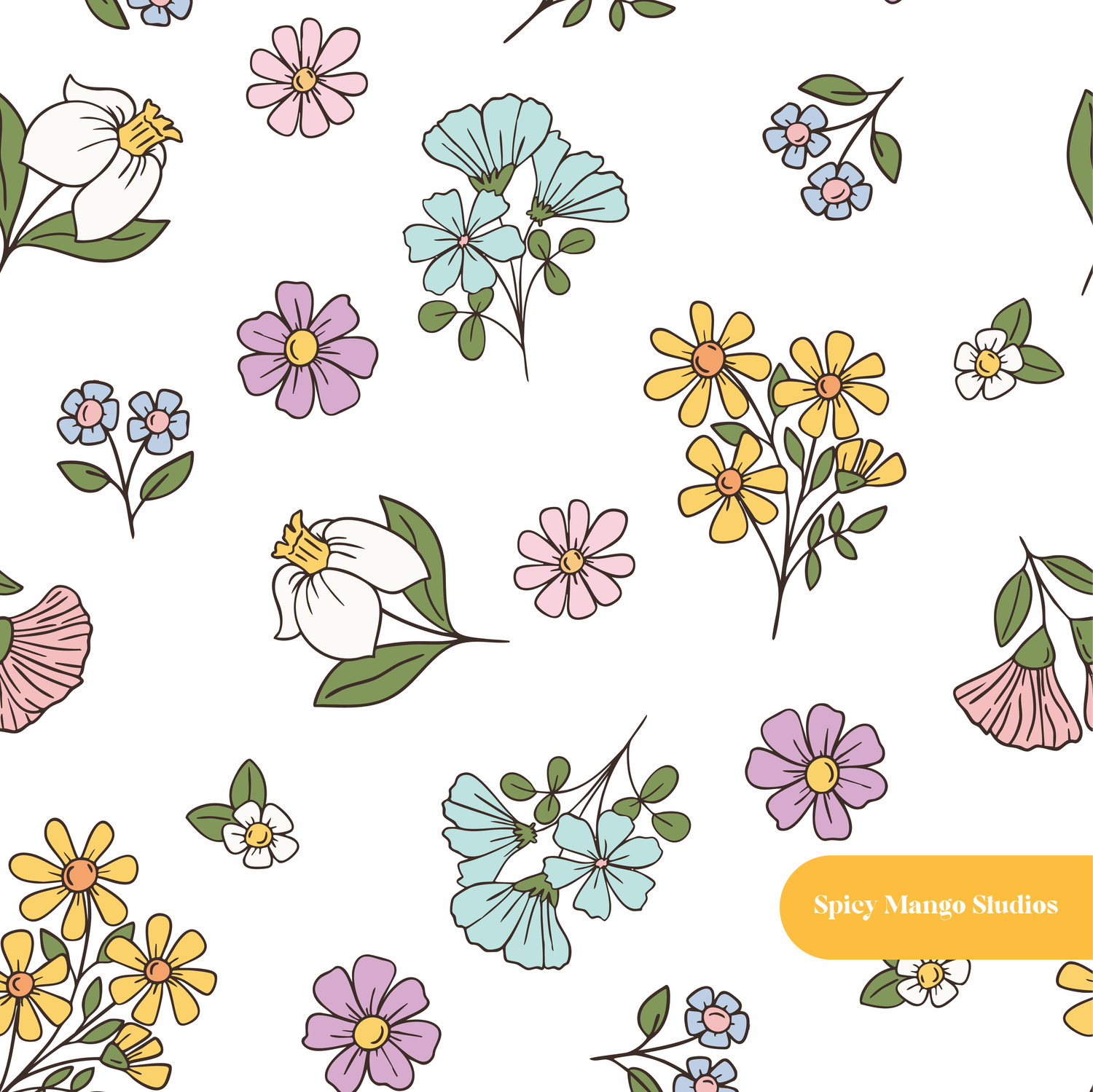 White Cassie Floral Seamless Pattern