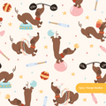 Neutral Circus Dachshund Seamless Pattern