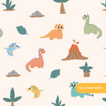 Neutral Cute Dinosaurs Seamless Pattern