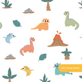 White Cute Dinosaurs Seamless Pattern