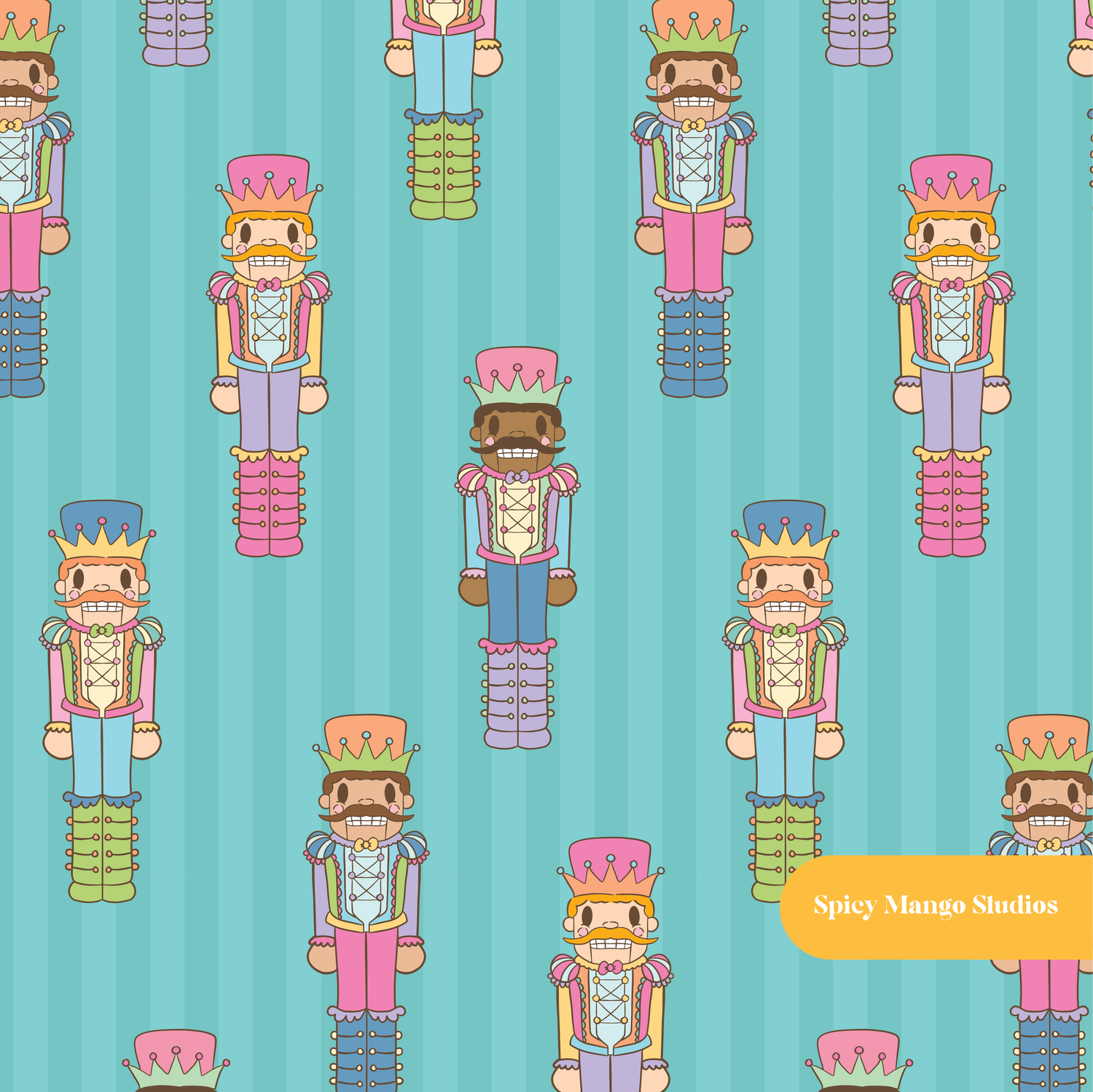 Teal Cute Nutcracker Seamless Pattern