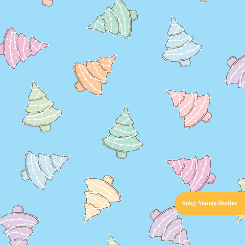 Blue Cute Christmas Trees Seamless Pattern