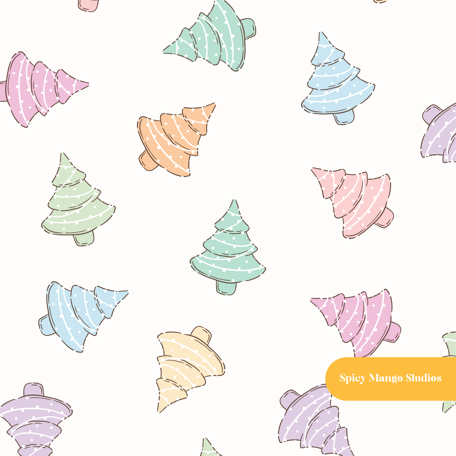 Off White Cute Christmas Trees Seamless Pattern