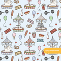 Pastel Blue Carousel Wonderland Seamless Pattern – Digital Download