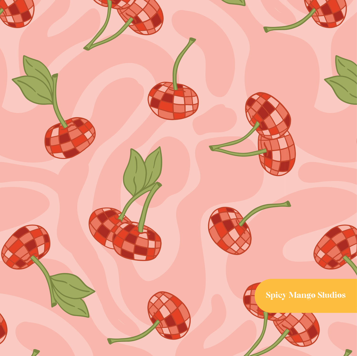 Pink Cherry Disco Seamless Pattern