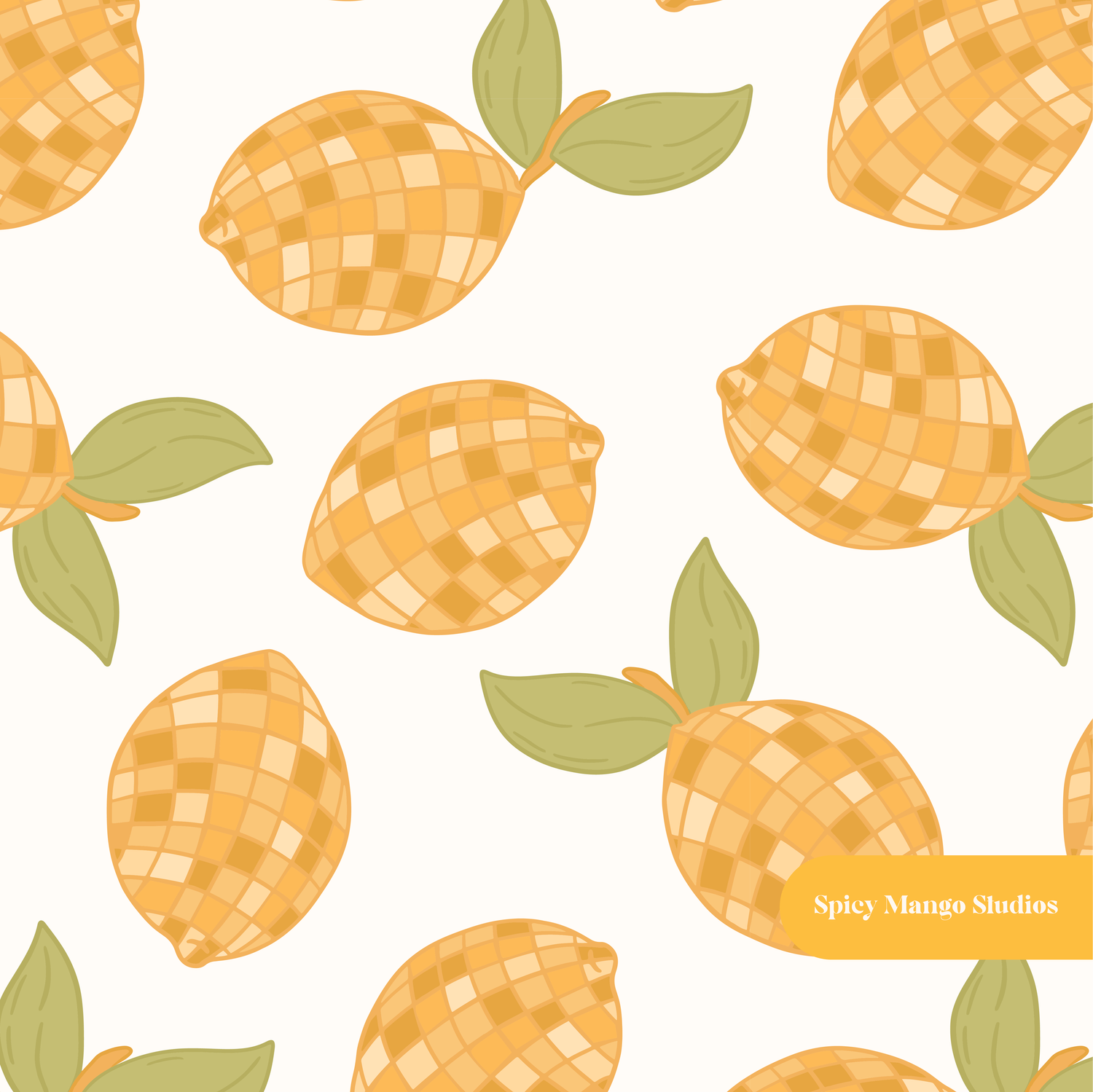 Neutral Disco Lemons Seamless Pattern