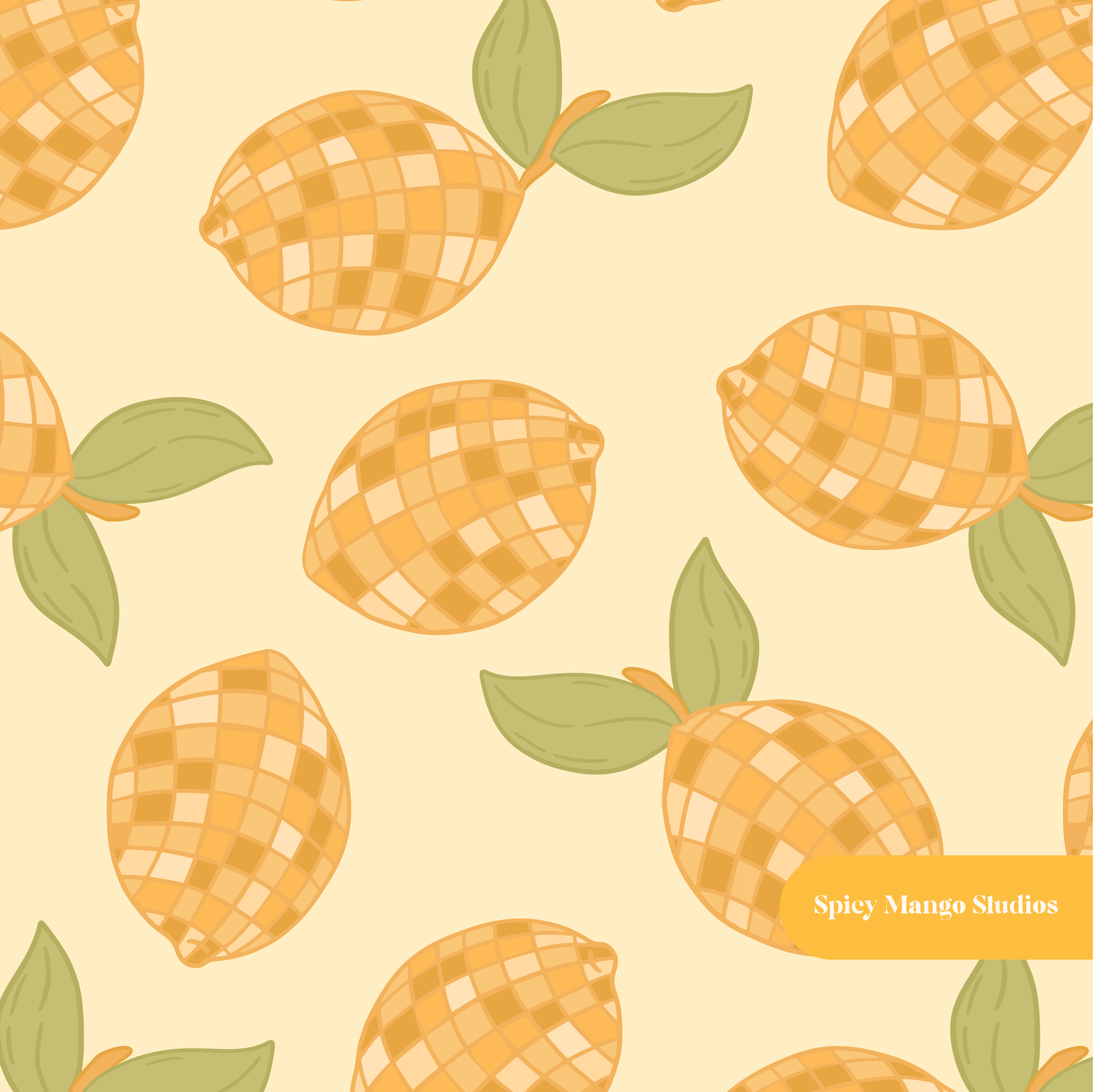 Yellow Disco Lemons Seamless Pattern
