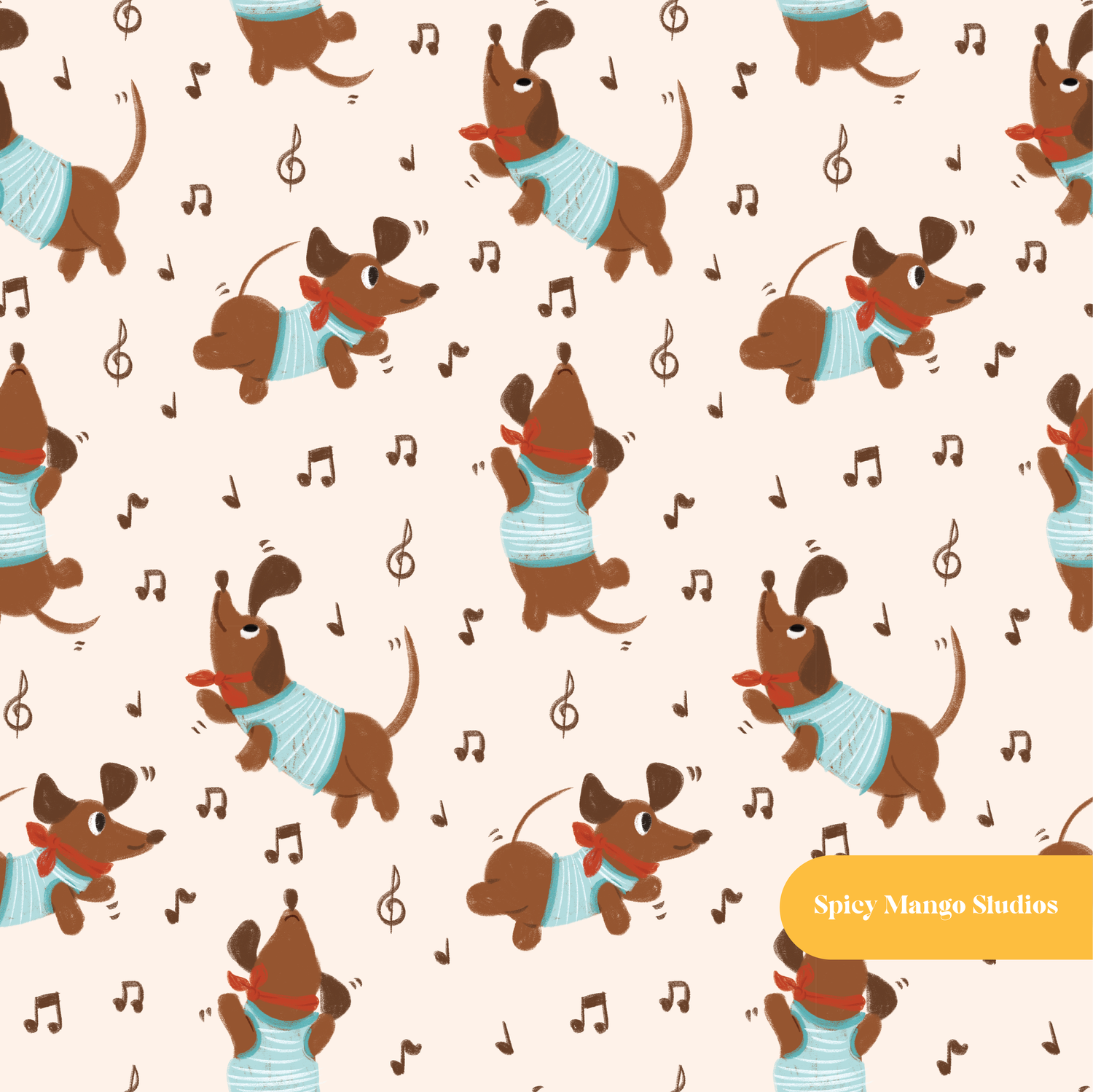 Neutral Dancing Dachshunds Seamless Pattern