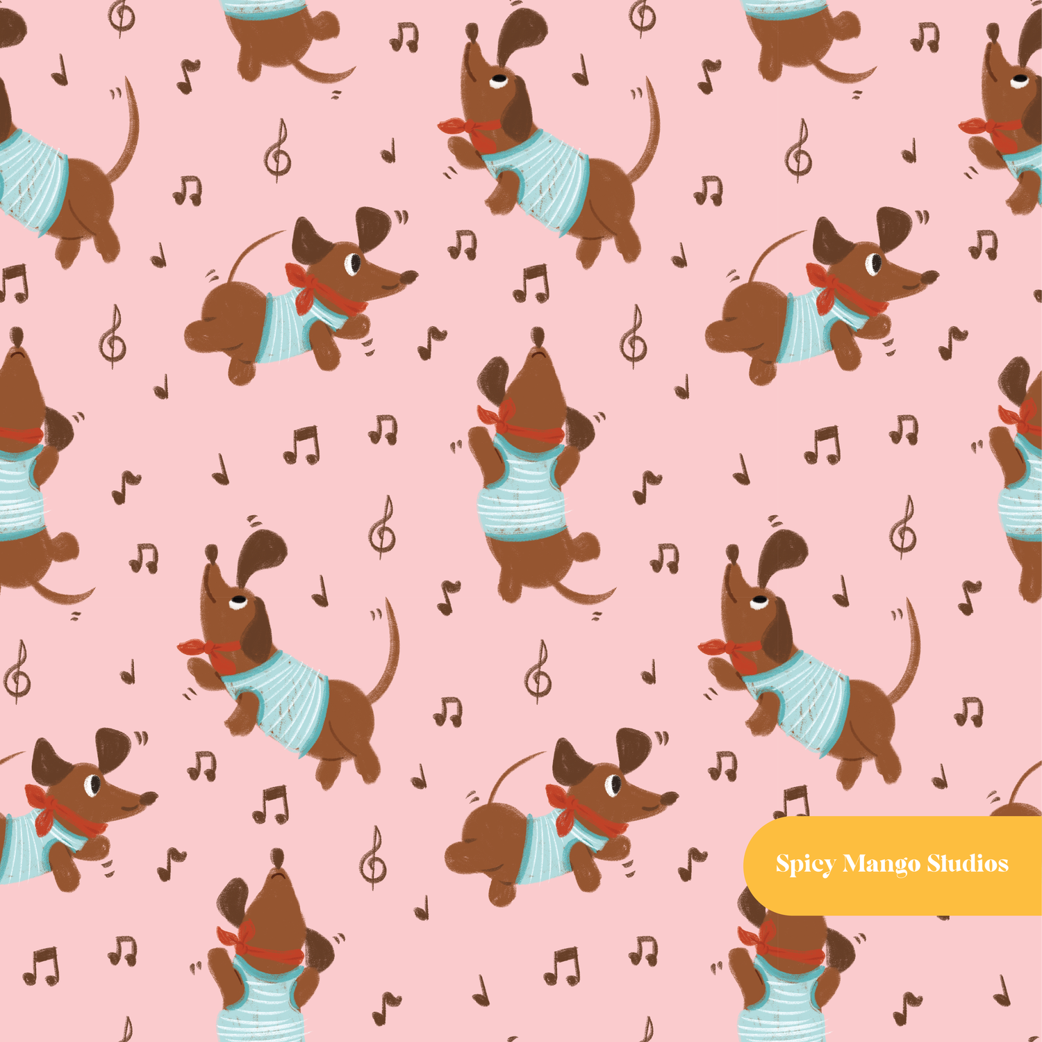 Pink Dancing Dachshunds Seamless Pattern