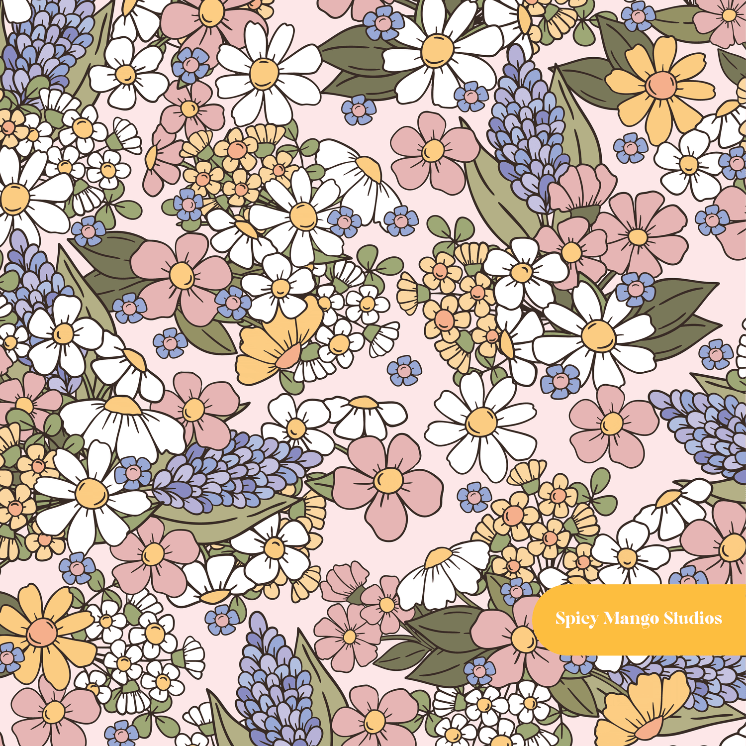 Pink Dusty Fall Floral Seamless Pattern